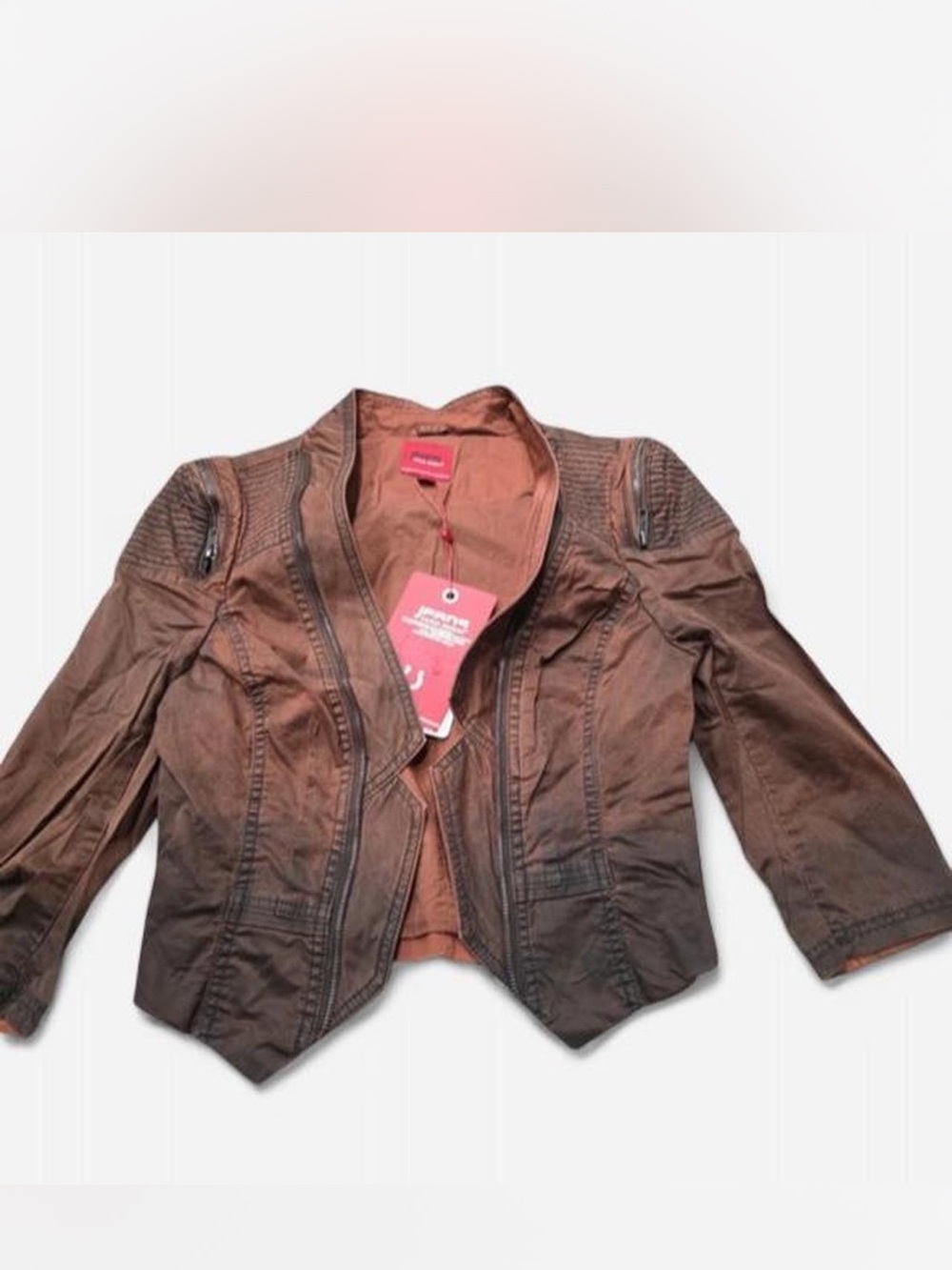 Vero Moda Brown Faux-Leather Jacket Cropped Moto